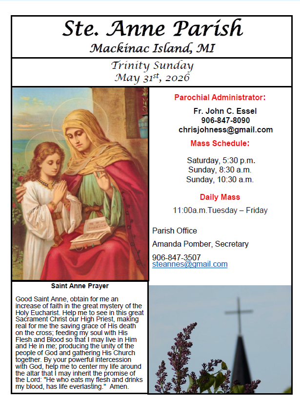 Ste. Anne's Bulletin Cover 5-31-26 Ste. Anne's Bulletin Cover 5-31-26