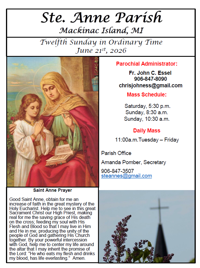 Ste. Anne's Bulletin Cover 6-21-26 Ste. Anne's Bulletin Cover 6-21-26