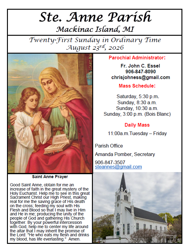 Ste. Anne's Bulletin Cover 8-23-26 Ste. Anne's Bulletin Cover 8-23-26