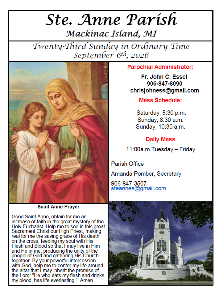 Ste. Anne's Bulletin Cover 9-6-26